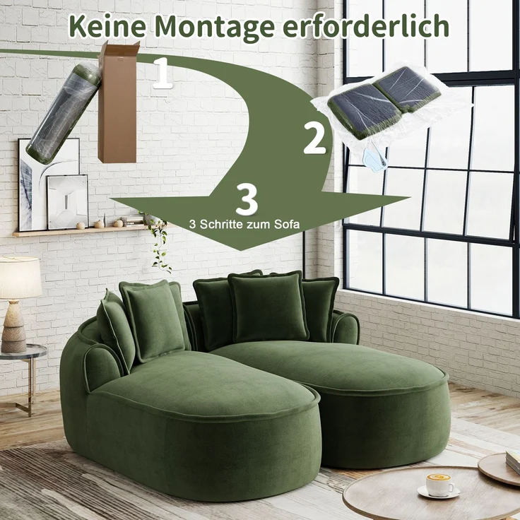 ZUBALIYA SchlafSofa mit Chenille - Bezug, mit breiten Armlehnen, mit Schaumstoffpolsterung, aus Chenille, Grün – Bild 7