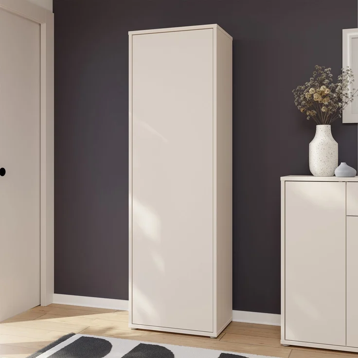 Forte ALICE SPRINGS Garderobenschrank 60, moderne Garderobe mit Kleiderstange und Einlegeböden, Flur, Holzwerkstoff, Kaschmir Beige, 59,8 xm breit x 191,9 cm hoch x 34,9 cm tief – Bild 1