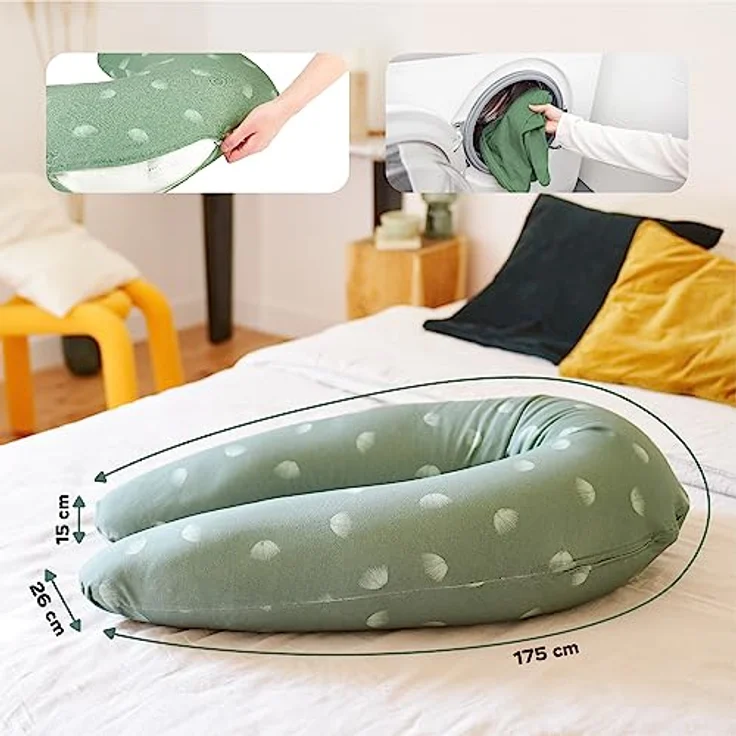 Babymoov Stillkissen 2 in 1 B-Love, Mikroperlen-Füllung mit 2 Organic-Bezügen, Wind Green – Bild 2