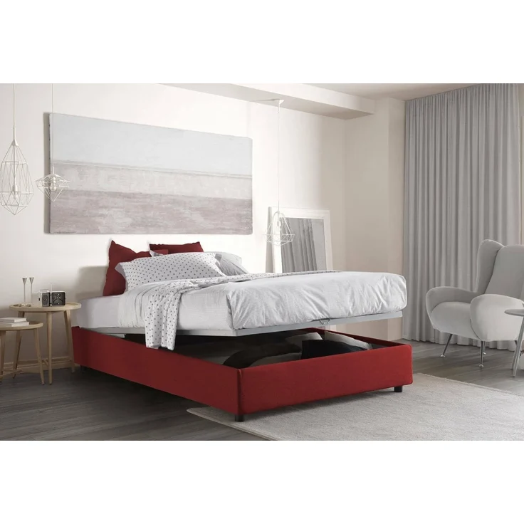 Talamo Italia - Elisa Doppelbett, Bettkasten mit Stoffbezug, 100 % Made in Italy, Öffnung vorne, geeignet für Matratze 160 x 190 cm, Rot – Bild 4
