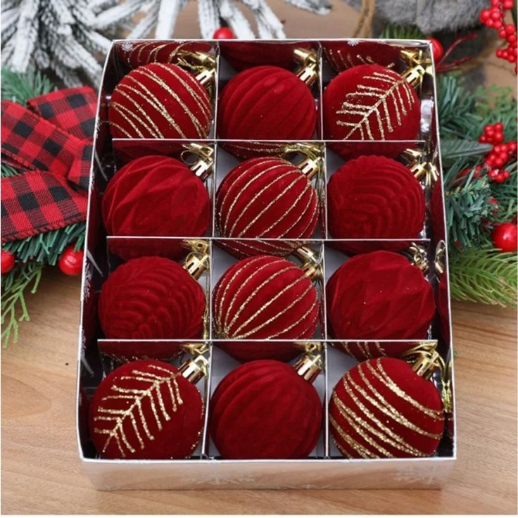 Coonoor Weihnachtsbaumkugel Weihnachtskugeln aus Samt, 12er Set Samt Weihnachtsdeko, Christbaumschmuck – Bild 4