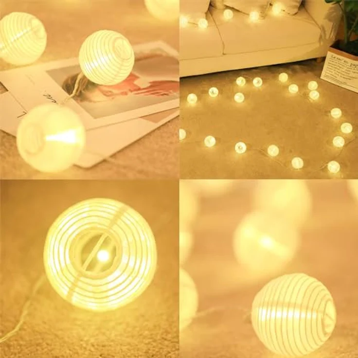 SALCAR 10m Lampion LED Lichterketten Batteriebetriebene, 40er LED Laternen Lichterkette Auße Beleuchtung für Garten, Terrasse, Hof, Haus - Warm – Bild 4