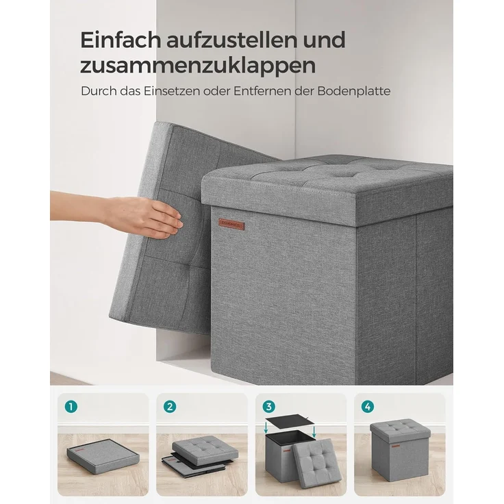 SONGMICS 38 cm Sitzbank mit Stauraum, klappbare Sitztruhe, Aufbewahrungsbox, Fußbank, Aschgrau LSF027G12 – Bild 6