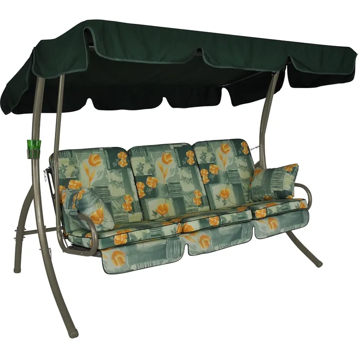 Angerer Freizeitmöbel GmbH Hollywoodschaukel Comfort - Gartenschaukel Made in Germany - Schaukel zum Sitzen, Liegen und Entspannen - inklusive Bett-Funktion - einfache Montage (Grün-Orange geblümt)