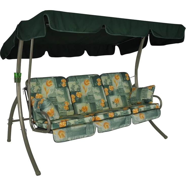 Angerer Freizeitmöbel GmbH Hollywoodschaukel Comfort - Gartenschaukel Made in Germany - Schaukel zum Sitzen, Liegen und Entspannen - inklusive Bett-Funktion - einfache Montage (Grün-Orange geblümt)