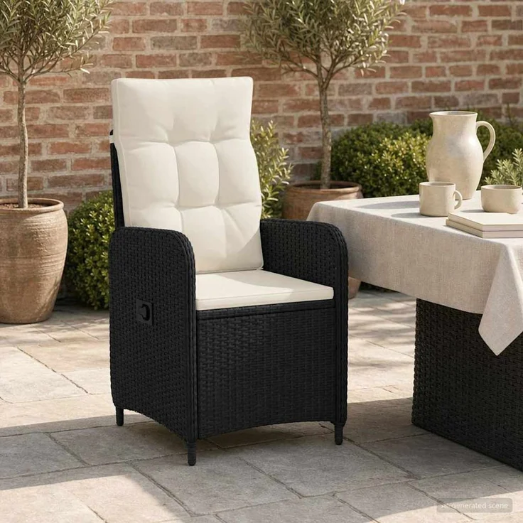 vidaXL Verstellbarer Gartenstuhl Schwarz und Cremeweiß 42027151 – Bild 1
