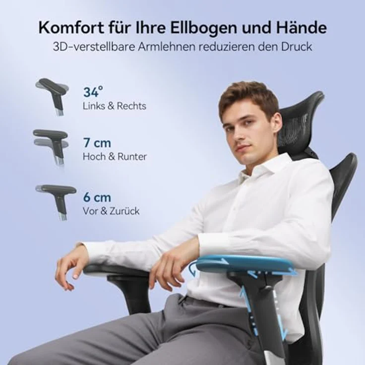 SIHOO M57 Ergonomischer Bürostuhl, Chefsessel mit 3D verstellbare Armlehne und Lendenwirbelstütze, Hautfreundliche Netz-Hochlehne, Schreibtischstuhl bis 150kg/330LB Belastbar(schwarz) – Bild 8