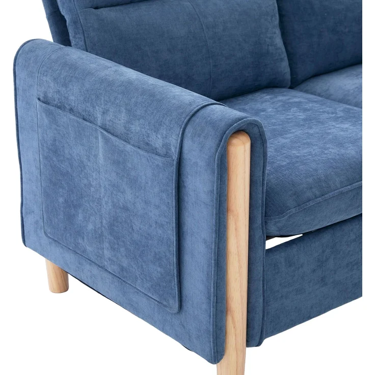 DESVIAE Sofa L-Form mit Stauraumhocker und Seitentaschen 201x77x86 cm Chenille Blau – Bild 9