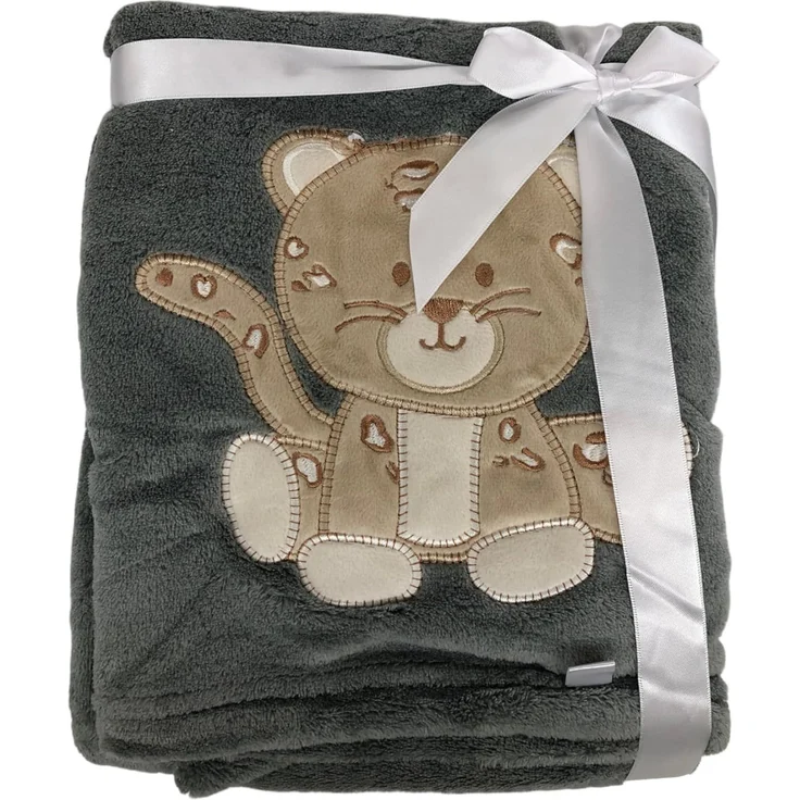 KIDDI-MEDIA Babydecke mit Name und Geburtsdatum Bestickt/kuschelig weich / 1A Qualität (Anthrazit - Leopard) – Bild 2