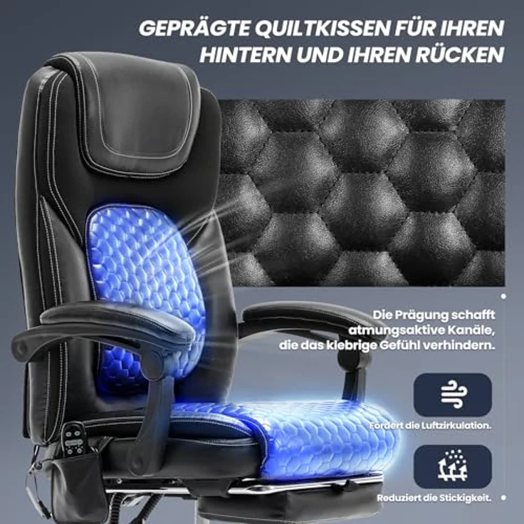 COLAMY Ergonomischer Chefsessel aus Leder mit 6-Punkt-Massage & 3-Stufen-Heizfunktion, höhenverstellbar, verstellbare Rückenlehne, ausziehbare Fußstütze – Büro & Home Office, Schwarz – Bild 7