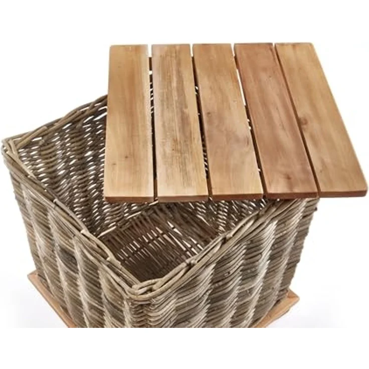 Kobolo Beistelltisch Tisch Couchtisch mit Deckel mit Aufbewahrungsfach - krabu Rattan Holz (Einzelstück, 1-St, Einzelstück), 45x45x49,50 cm – Bild 6