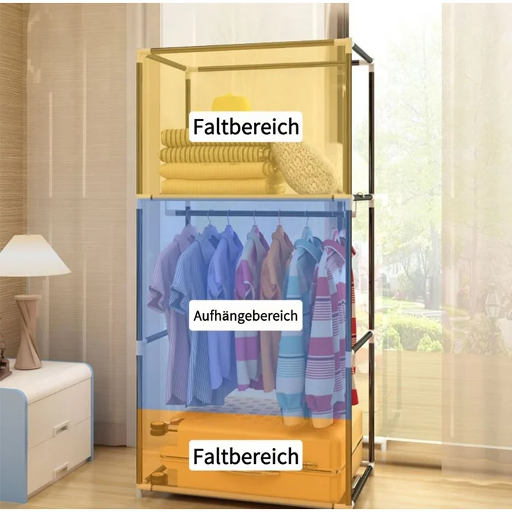 Jumpeak Stoffschrank stoff kleiderschrank,mit Überzug aus Vliesstoff,Kleiderstange Länge70*Breite45*Höhe160cm,Mehrere Farben,Oberer und unterer Stauraum – Bild 3