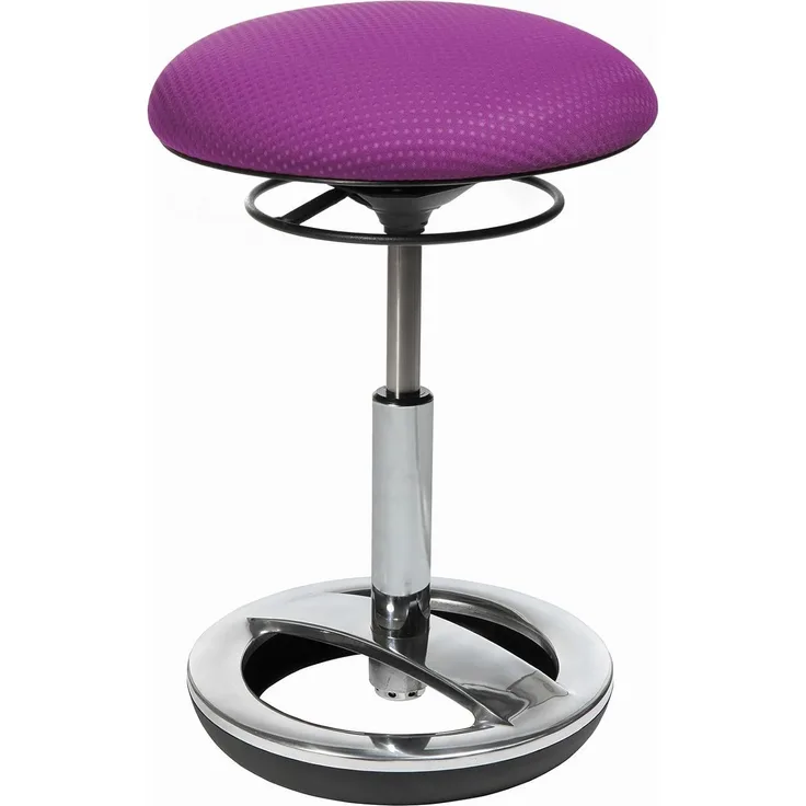 Topstar Sitness Bob, ergonomischer Sitzhocker, Arbeitshocker, Bürohocker mit Schwingeffekt, Sitzhöhenverstellung, Standfußring Alu, poliert, Stoffbezug, violett