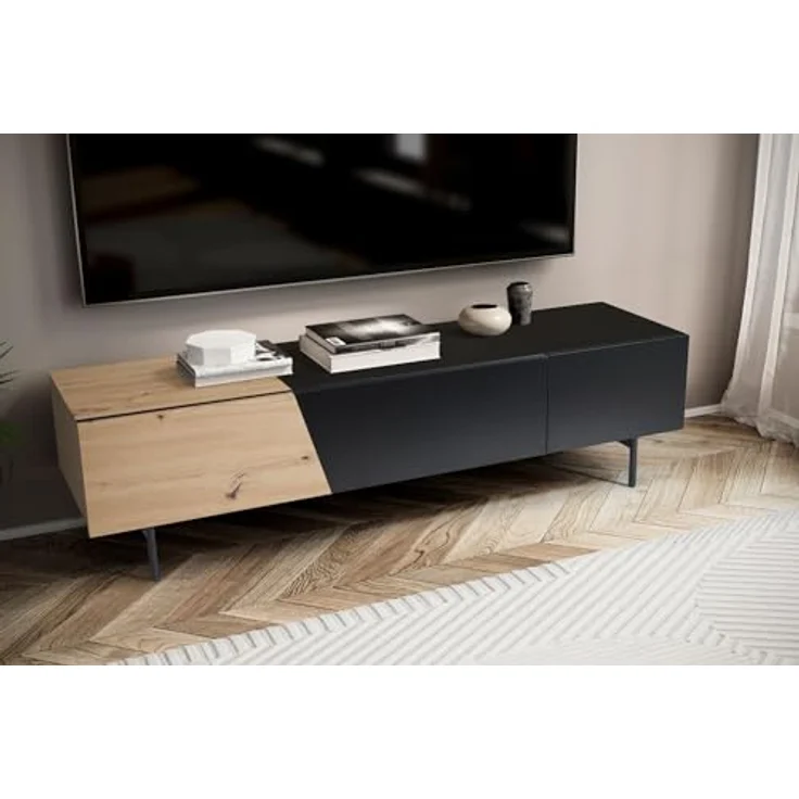 Livetastic Lowboard, Schwarz, Eiche, Holzwerkstoff, 1 Schublade, 150x40x40 cm, stehend für Wohnzimmer – Bild 3