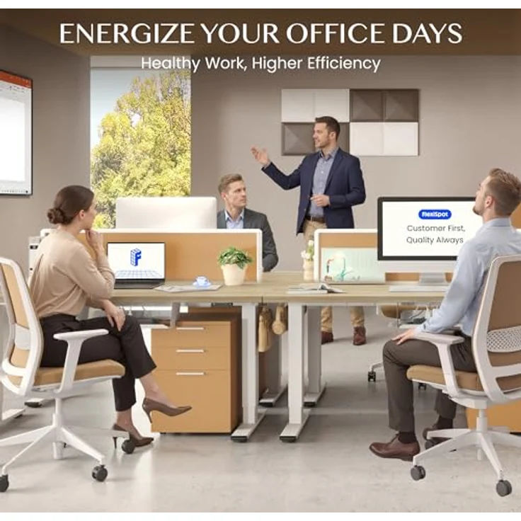 FLEXISPOT Höhenverstellbarer Schreibtisch mit 2 Motoren & 25MM EINTEILIGER Tischplatte 140x80 cm, Ergonomischer Bürotisch Elektrisch mit Kabelmanagement, Memory Funktion & Höhenanzeige – Bild 12