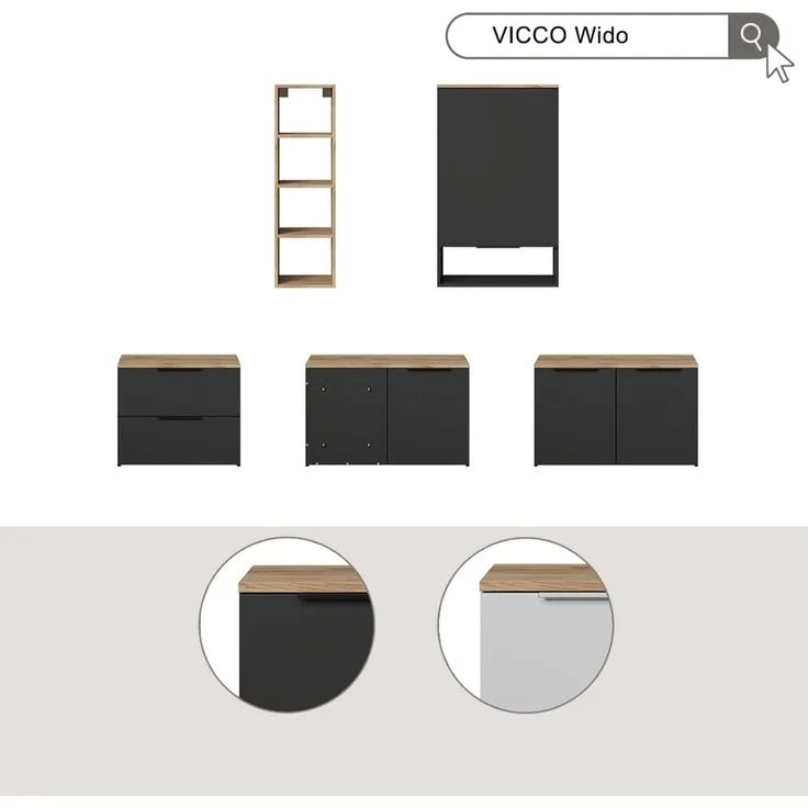 Wohnwand Wido Anthrazit 9 Teile Vicco – Bild 9