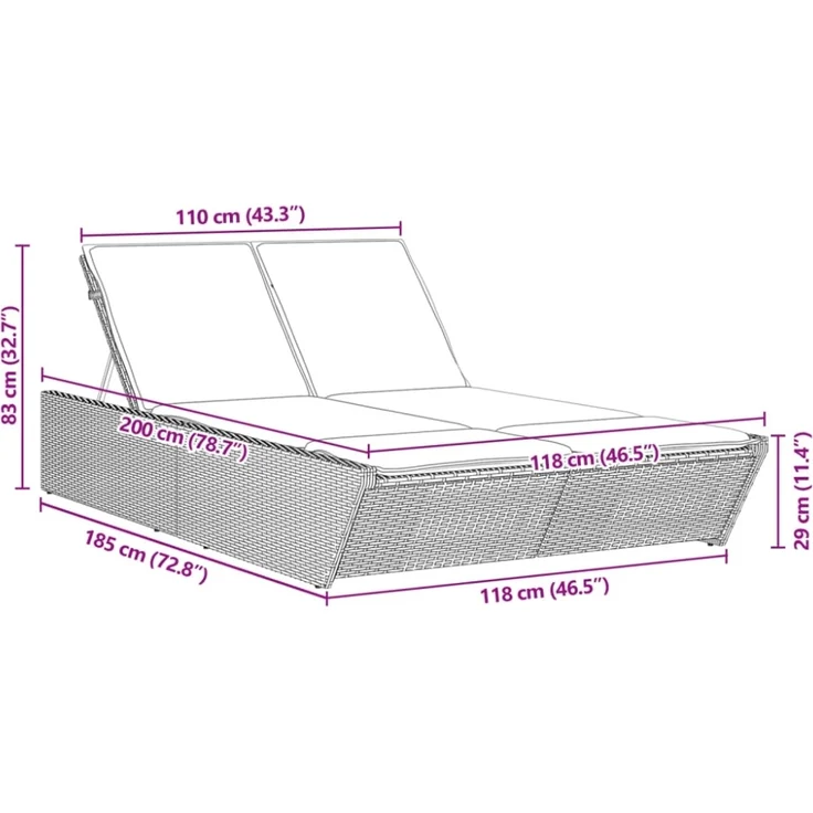 vidaXL Doppel-Sonnenliege mit Kissen Hellgrau Poly Rattan 368184 – Bild 8