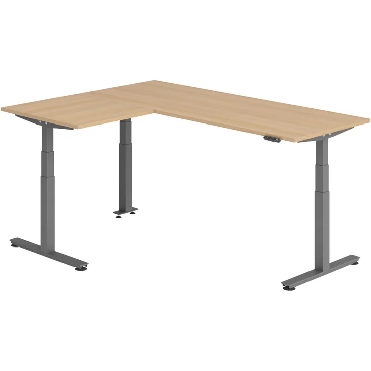 bümö Eckschreibtisch elektrisch höhenverstellbar L-Form: 200 x 160 cm in Eiche, Gestell graphit - Stehschreibtisch mit Memory-Steuerung, elektrischer XXL Schreibtisch für die Ecke, XDSMW-2008-E-G – Bild 1