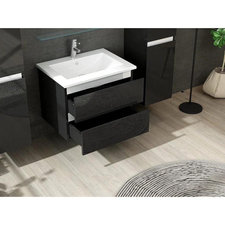 Homeline Badmöbel Set mit Schubladen Glas ablage (Marcel Schwarz, 60 cm 2X Hochschrank) – Bild 4