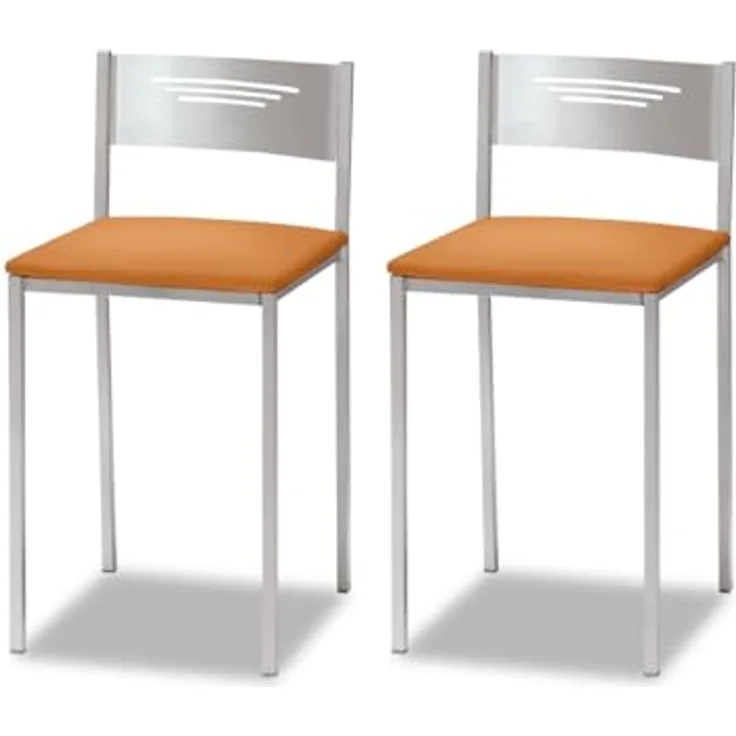 ASTIMESA Zwei Küchenhocker mit Rückenlehne Kunstleder Orange, Sitzhöhe 45 cm