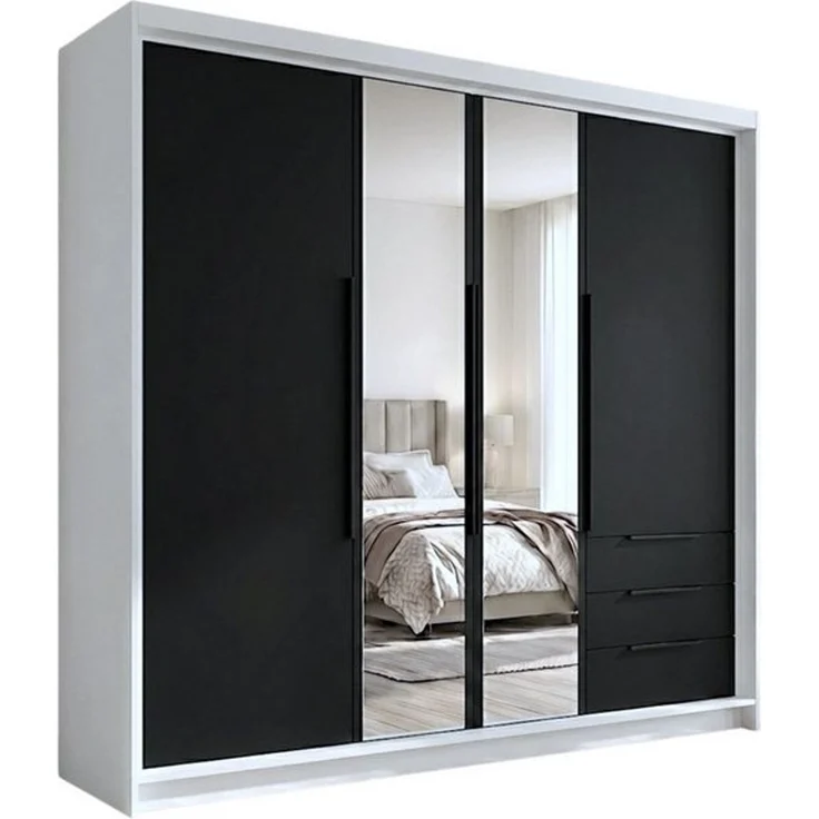 A&J MöbelLand GmbH Drehtürenschrank viertüriger Kleiderschrank mit Schubladen und Metallgriffen. (Geräumiger vier¬türiger Kleiderschrank mit Schubladen und Metallgriffen. Geräumiger Schrank mit einer Breite von 200 cm und Schubladen, ideal zur Aufbewah... – Bild 4