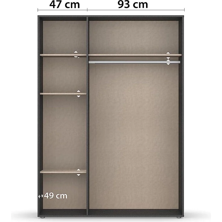 Rauch Möbel Voyager Schrank Kleiderschrank Drehtürenschrank, Graumetallic, 3-türig, inkl. 1 Kleiderstange, 4 Einlegeböden BxHxT 140x194x53 cm – Bild 8