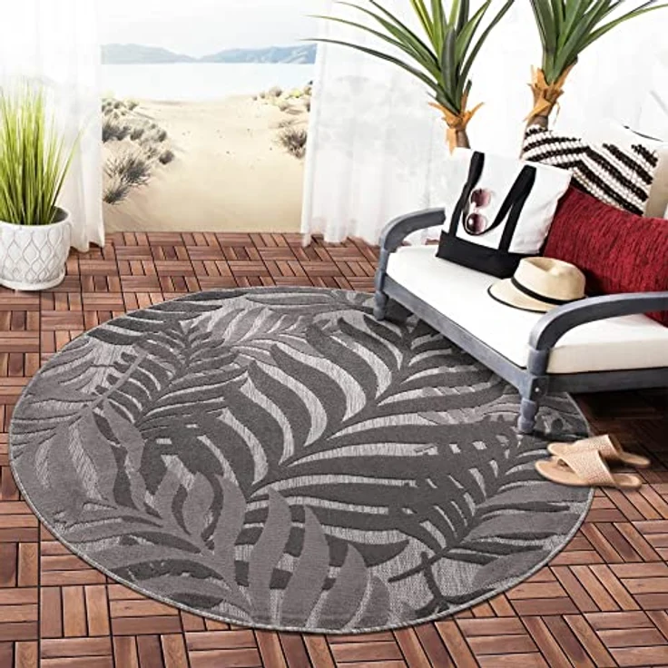 Sanat Teppich Floral Outdoor, rund, Höhe: 6 mm, In- und Outdoor geeignet, florales Design, Balkon, Terasse – Bild 3
