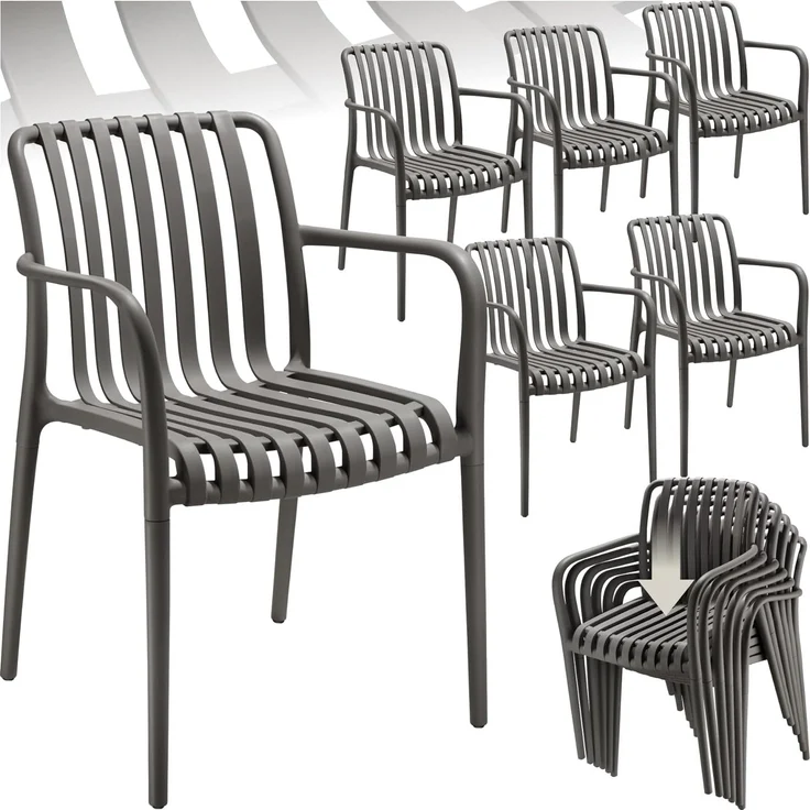 tectake® Gartenstühle stapelbar, Gartenmöbel Set, Balkon Möbel, Bistro Set, Sessel, Outdoor Möbel, Balkonmöbel, Terrassenmöbel - anthrazit, 6er Set – Bild 1
