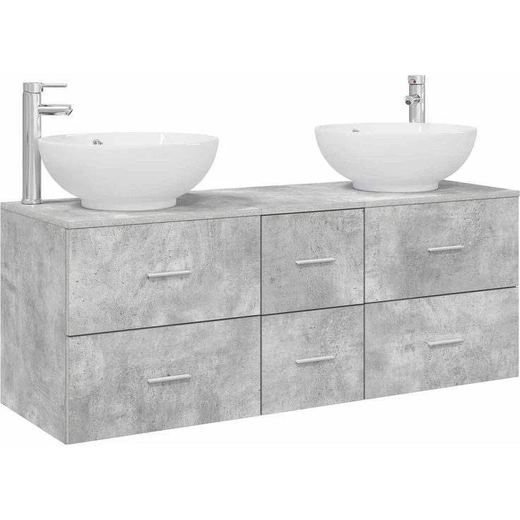 vidaXL Badezimmerschrank-Set 3 stk. Betongrau 129 x 44,5 x 80 cm 3405910 – Bild 2
