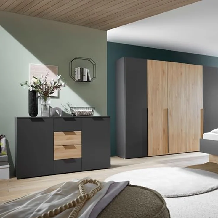 Stella Trading ASKA Kommode in Graphit, Mauvella Eiche Optik - Modernes Sideboard mit Schubladen für Ihr Schlafzimmer - 135 x 89 x 40 cm (B/H/T) – Bild 7