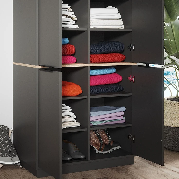 Kleiderschrank Betti Anthrazit/Sonoma 82 x 179 cm mit 4 Türen Vicco – Bild 5
