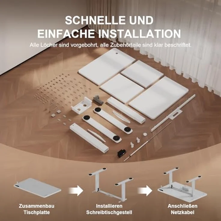 JUMMICO Schreibtisch elektrisch höhenverstellbar mit Kabelwanne & USB-Buchse, Weiß, 140x70 cm – Bild 10