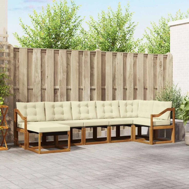 vidaXL Outdoor-Sofagarnitur 7 stk. 7-Sitzer Natur und Creme 3368889 – Bild 1