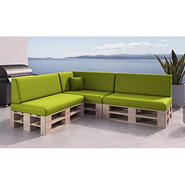 sunnypillow Palettenkissen mit abnehmbarem Bezug UV - beständig Outdoor wasserdicht Kaltschaum Palettenauflage Palettenpolster Palettensofa Sitzkissen Rückenlehne 8er Set 120x80 Grün – Bild 3