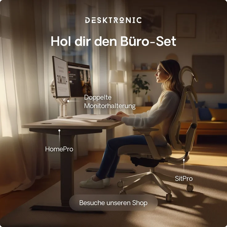 Desktronic HomePro Elektrisch höhenverstellbarer Schreibtisch 120x60cm Grau/Weiß mit Memory-Funktion, Anti-Kollisions Technologie, USB-A und USB-C-Ladeanschlüssen – Bild 9