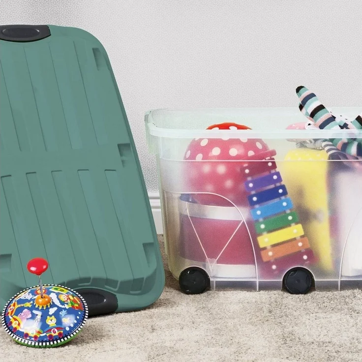 Rotho Aufbewahrungsbox Roller 6 59,5 x 40 x 37 cm inklusive Deckel + Rollen 57 L – Bild 1