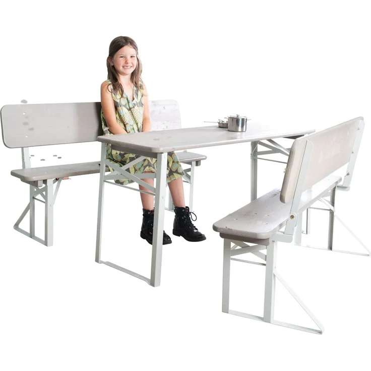 roba Outdoor Party-Garnitur für Kinder + Polster 'Little Stars' - Kindersitzgruppe mit Lehne aus FSC zertifiziertem Holz - 2 Bänke + 1 Tisch - Klappbare Sitzmöbel - Grau – Bild 8