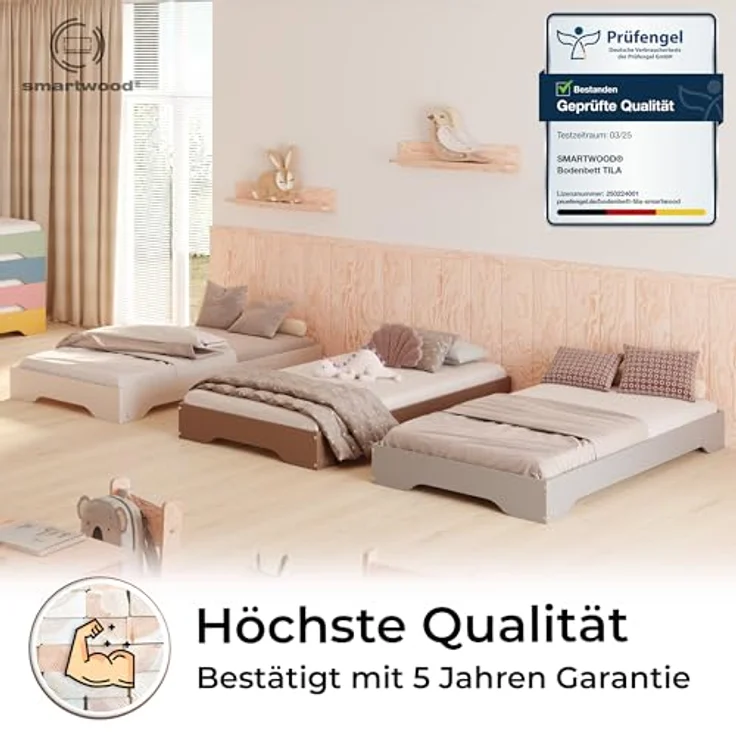 smartwood Kinderbett 140x200 Braun - Bodenbett aus Kiefernholz mit FSC-Zertifikat - Montessori Bett mit geradem Lattenrost bis zu 300 kg für Jungen und Mädchen - Einfache Montage - TILA 7 – Bild 7