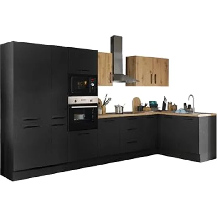 Stella Trading Turin LBM Eckküche 360 x 211 x 60 cm, schwarz - Ohne Küchengeräte - Moderne, geräumige Küche in Artisan-Eiche Optik mit viel Stauraum – Bild 2