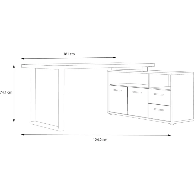 Forte KEFLAVIK Schreibtisch mit Schrank 120 130, modernes Büromöbel mit 2 Türen und 2 Schubladen, Weiß | Artisan Eiche Holzdekor, 124,2 cm breit x 74,1 cm hoch x 181 cm tief – Bild 6