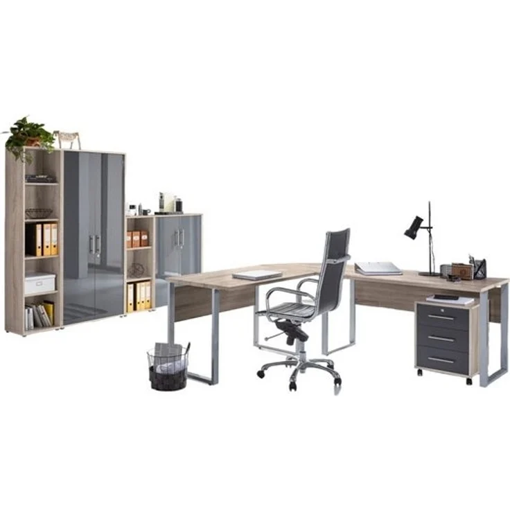 moebel-dich-auf Büromöbel-Set OFFICE EDITION, (abschließbar, 6-tlg, Set 4 + Winkelschreibtisch + Rollcontainer + Aktenschränke), abschließbare Büroschränke – Bild 3