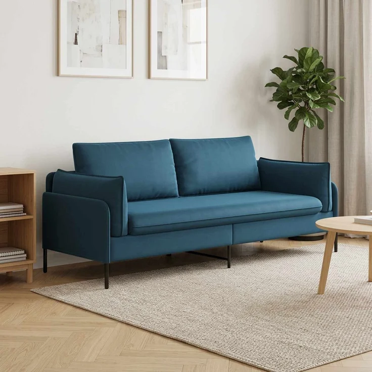 vidaXL 3-Sitzer-Sofa 3-Sitzer Blau 222 x 81 x 89 cm Samt 42048651 – Bild 1