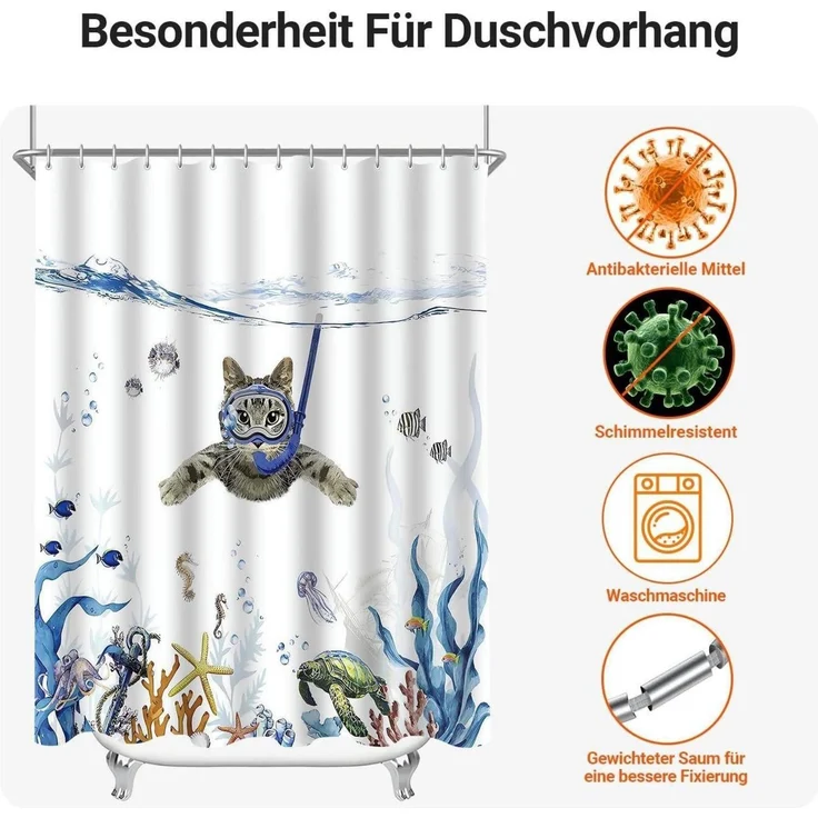 Lerores Duschvorhang 180x180cm Katzenschwimme Antischimmel Wasserabweisender – Bild 7