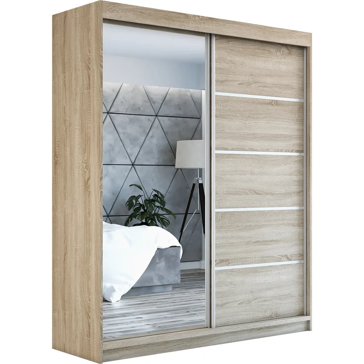 Schwebetürenschrank GAP 2-türig Schrank 180 cm (mit Spiegel) Farbe: Sonoma – Bild 1