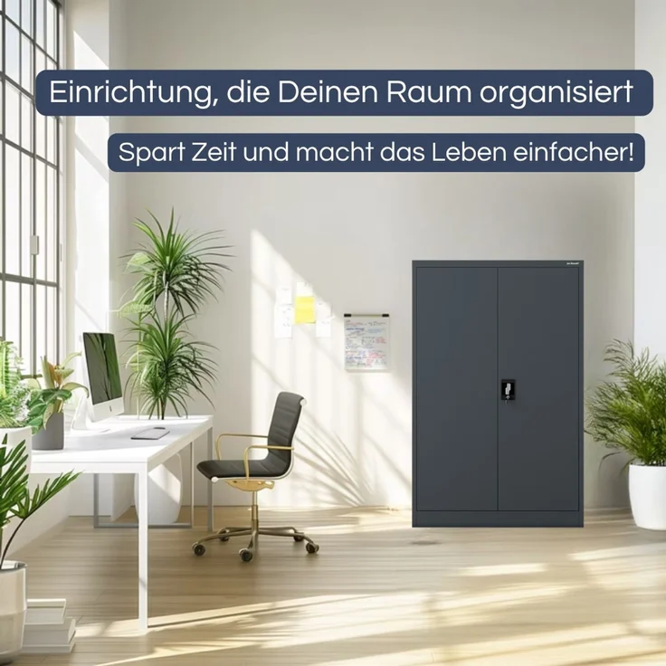Aktenschrank abschließbar KADO - 4 Ebenen verstellbar, Flügeltüren | Metallschrank Werkstatt Mehrzweckschrank Büroschrank aus Stahl Werkzeugschrank, 140 x 90 x 60 cm Anthrazit – Bild 3