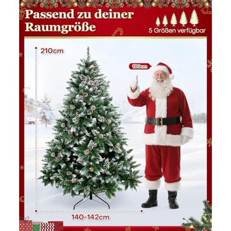Yorbay Künstlicher Weihnachtsbaum Künstlicher Tannenbaum mit Schnee, Kiefernzapfen, mit Ständer, Weihnachtsbaum Christbaum für Weihnachten-Dekoration – Bild 3