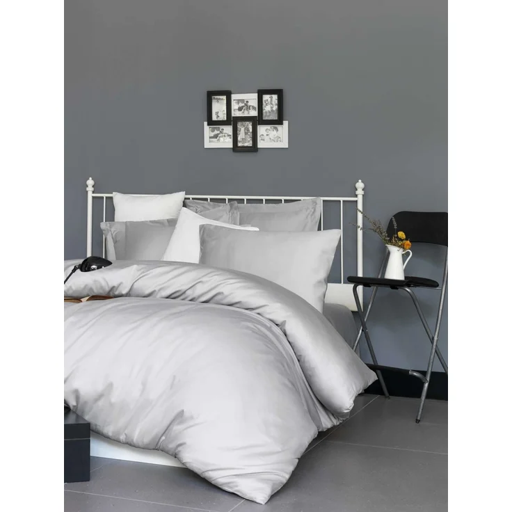 L'essentiel Maison 'De Light Grey' Satin-Spannbettlaken (King) (FR) (IT) (ES) (DE), Hellgrau, 200+30 x 160 cm – Bild 1