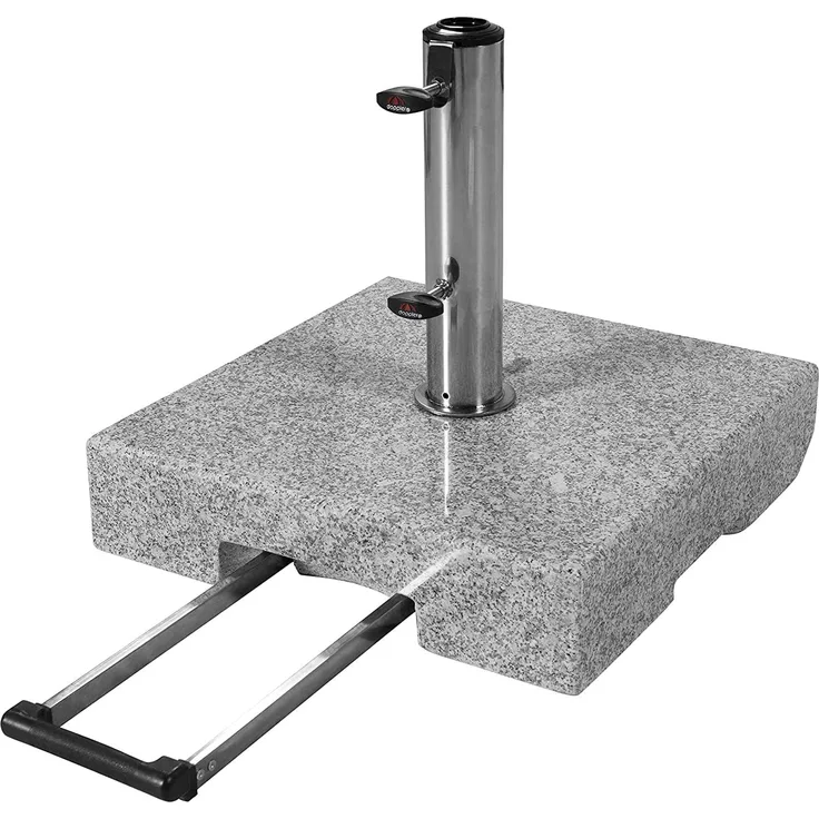 Doppler Granit-Sonnenschirmständer mit Ausziehgriff 45kg Hochwertiger Sockel mit Edelstahlrohr Mit 2 Rollen und Zuggriff