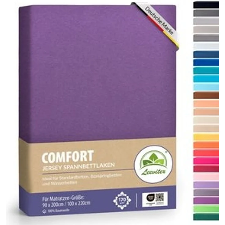 leevitex® Spannbettlaken, Premium 170g/m², Gummizug: rundum, schwer und dick, 100% Jersey-Baumwolle, Lila / Pflaume, 90 x 200 - 100 x 220 cm – Bild 6