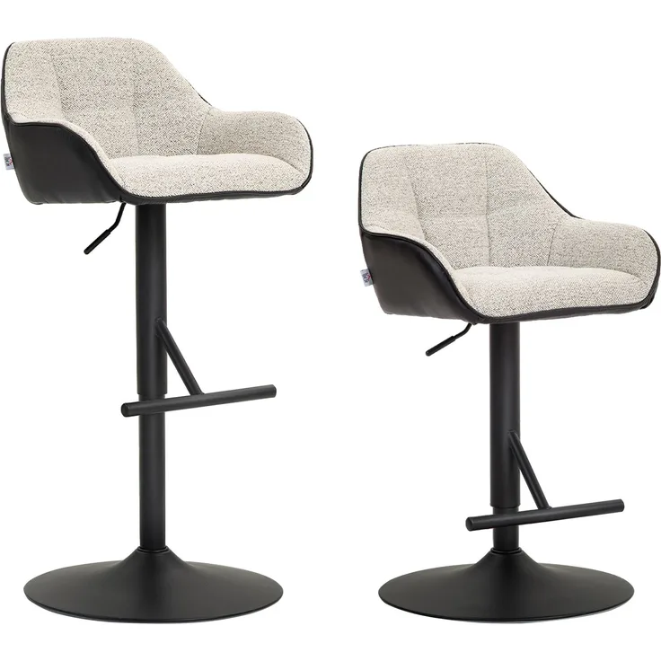 2er-Set Barhocker, höhenverstellbare Barstühle, Stoff in Leinenoptik und Stahlgestell, 52,5 x 53 x 86,5–108 cm, grau